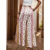 Casual Vacation Style Lace-up Geometric Floral Print Wide-leg Pants for Women