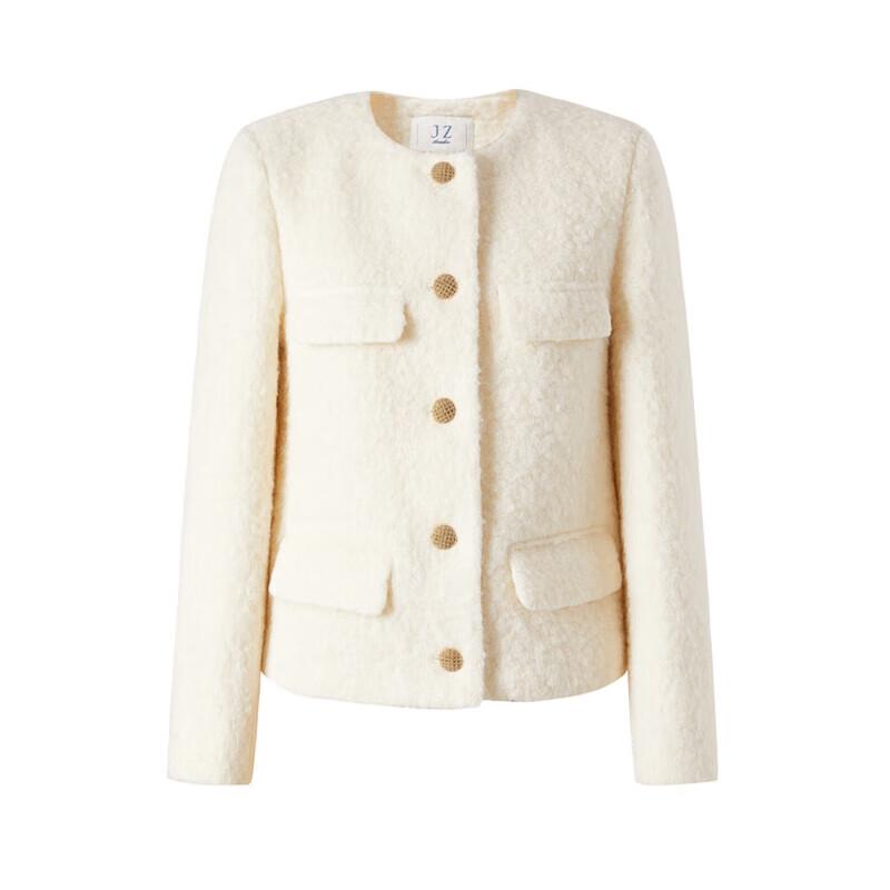 Women's Elegant Boucle Wool Round Neck Short Coat