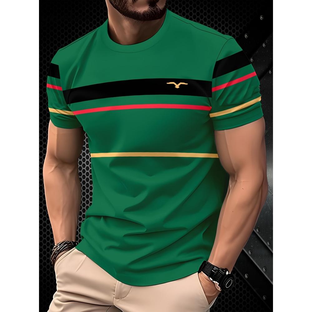 Men's T-shirt Striped 3D Casual Breathable O-neck Men's Short Sleeved Outdoor Sports Men's Clothing Summer Loose Men's T-shirt