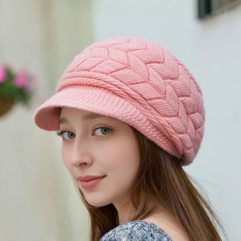 Versatile Solid Color Beret Hat Set for Middle-aged and Elderly Women - Plus Velvet Thick Knit Wool, Autumn/Winter