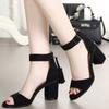 Sandals Kitten Heel Block Heel 2026 Summer New Korean Edition Tassel One Strap High Heels Fashion Black Women's Shoes