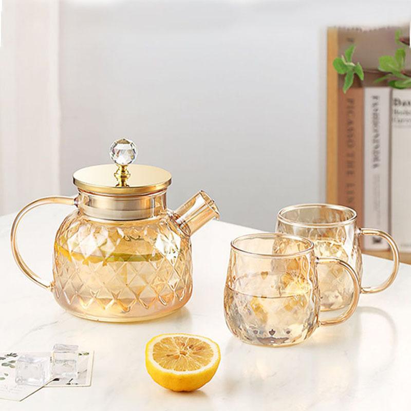 New High Borosilicate Glass Cold Water Kettle Amber Gold Gailland Pot Set Household Large Capacity Glass Juice Pot
