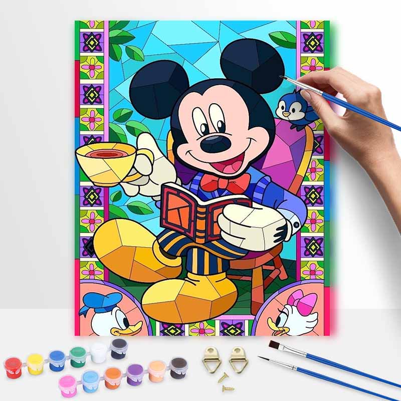 Disney Animation Digital Oil Painting Mickey Mouse Stained Glass Style Diy Handpainted Coloring Painting Home Decoration Gift Art Wall Decor