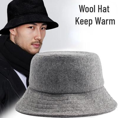 Winter-Anglerhut aus Wolle für Herren und Damen, warm, ungeschlechtlich, Fischerhut, große Krempe, Modedesigner, einfarbig, große Krempe, Gesicht kleiner