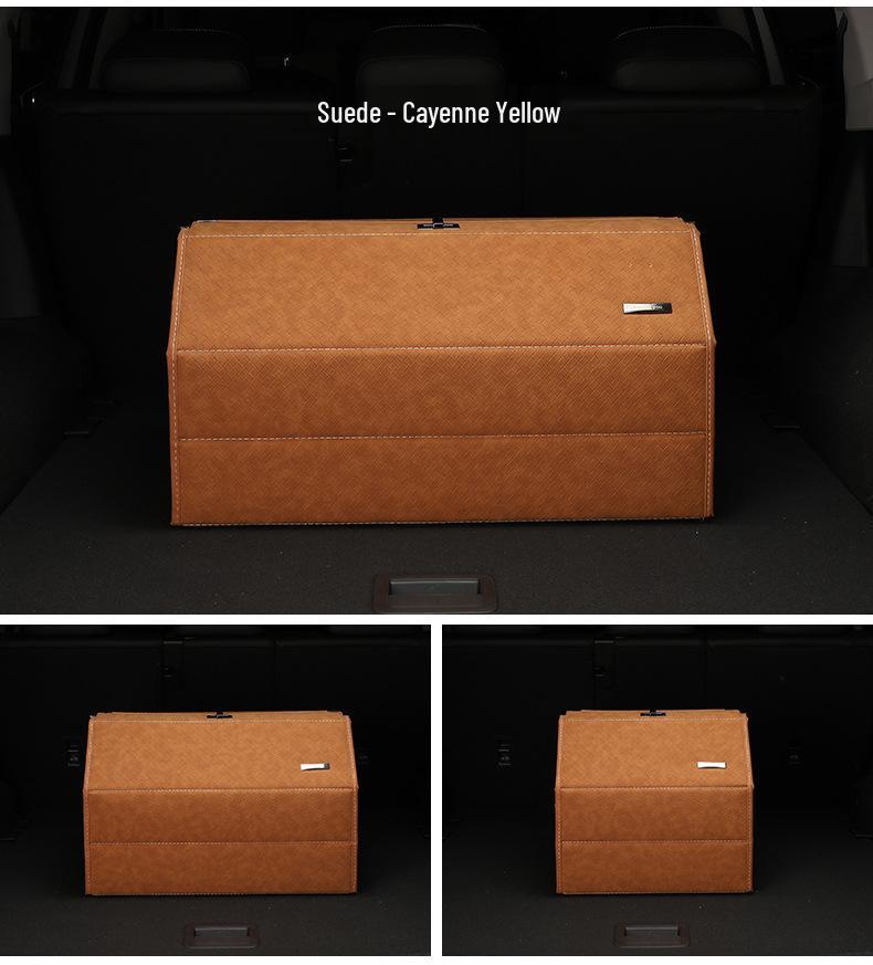 Großer Kofferraum-Organizer für das Auto, Leder mit Schafsfellmuster, Aufklappbares faltbares Design.
