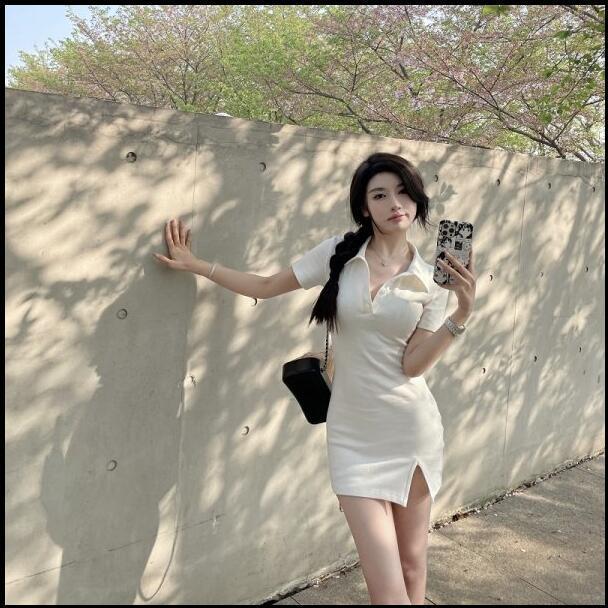 

2022 Korean Slim Fit Polo Collar Bodycon Dress for Petite Sizes Double Extra Large
