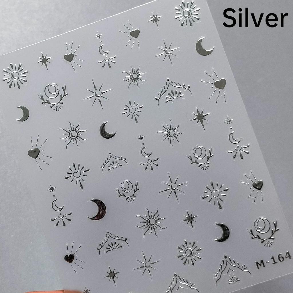 Gold Silver Love Star Moon Geometric Lines Necklace Stamping Retro Soft Self Adhesive Nail Art Sticker Manicure Decal