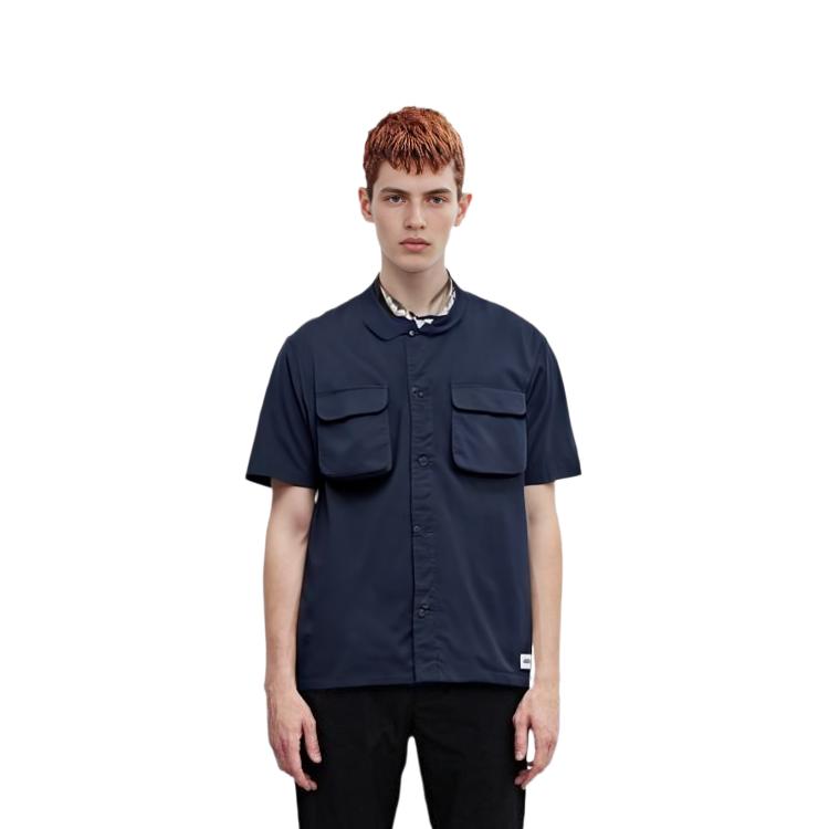 Vans OTW SS24 Single Button Loose Casual Round Neck Work Woven Short Sleeve Shirt Unisex Shirts Dark-Blue VN000GVTCIE