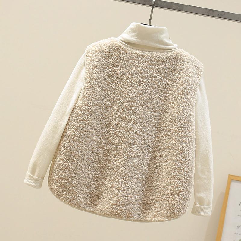 Autumn/winter New Korean Style Cropped Lamb Wool Vest Women's Shoulder Jacket Fur Integrated Horse Clip Velvet Pocket