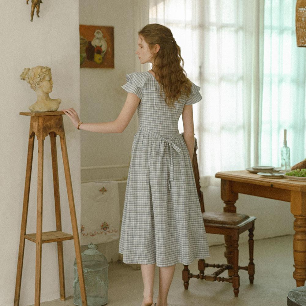 Peulaudeumali Pm_Flutter Sleeve Gingham Dress_Blue