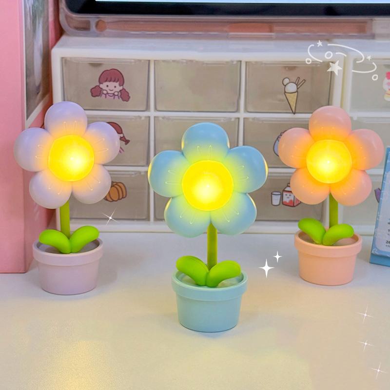 Mini LED Blume Nachtlicht Niedliche Kleine Tischlampe Schreibtischornament Nachttisch Schlafzimmer Ambientelichter Kinderspielzeug Kinder Feiertagsgeschenk