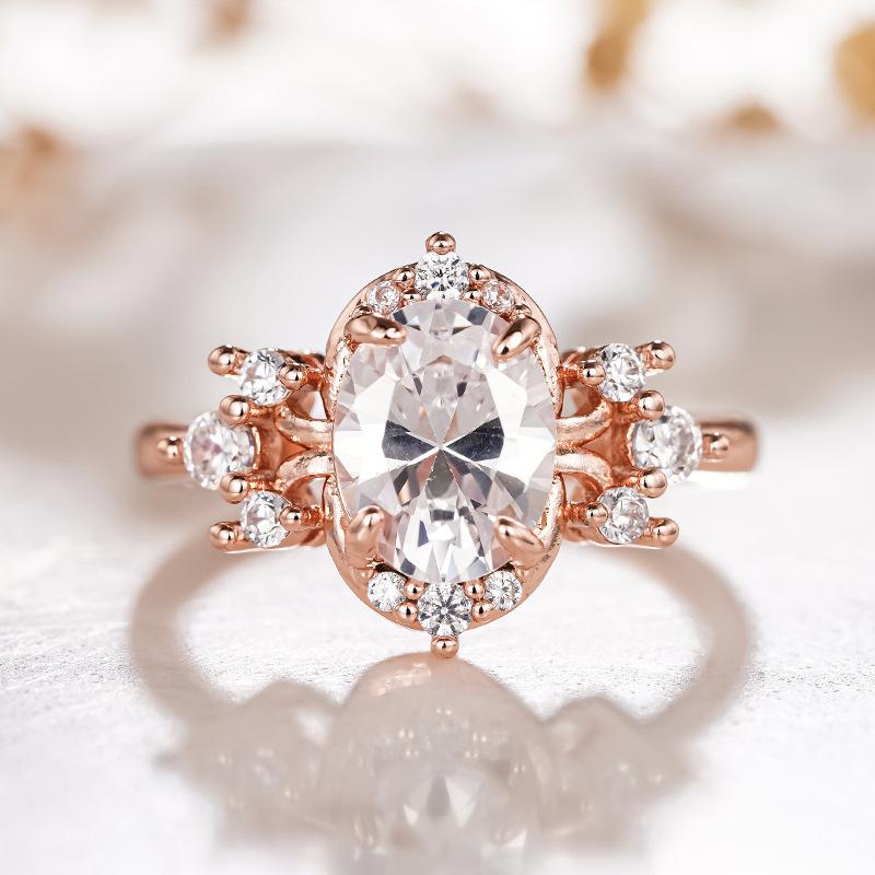 Classic Copper Alloy Zircon Ring Ladies Jewelry Wedding Promise Party Gift