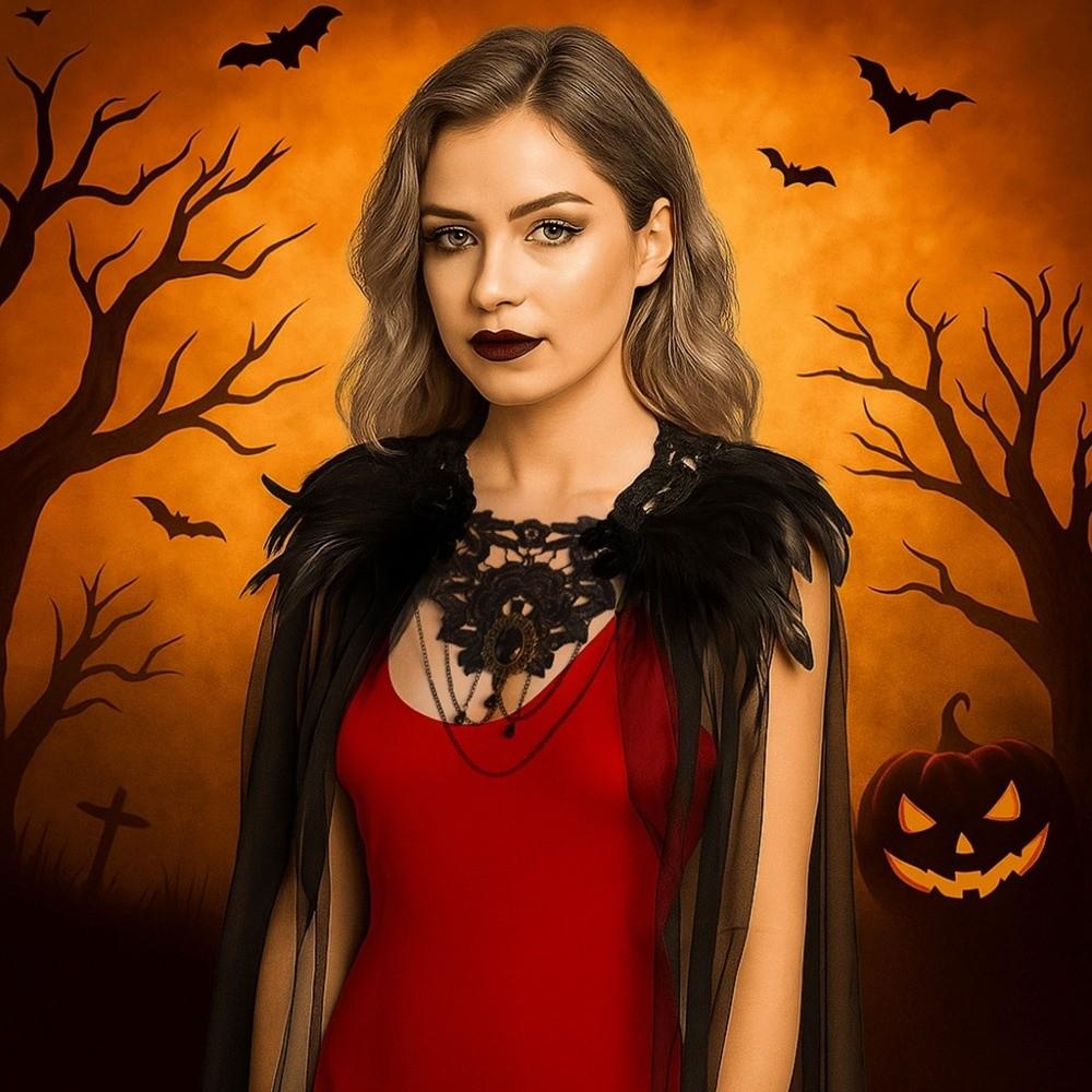 Feather Halloween Cloak Crystal Tulle Cape Casual Witch Shawl  Kids