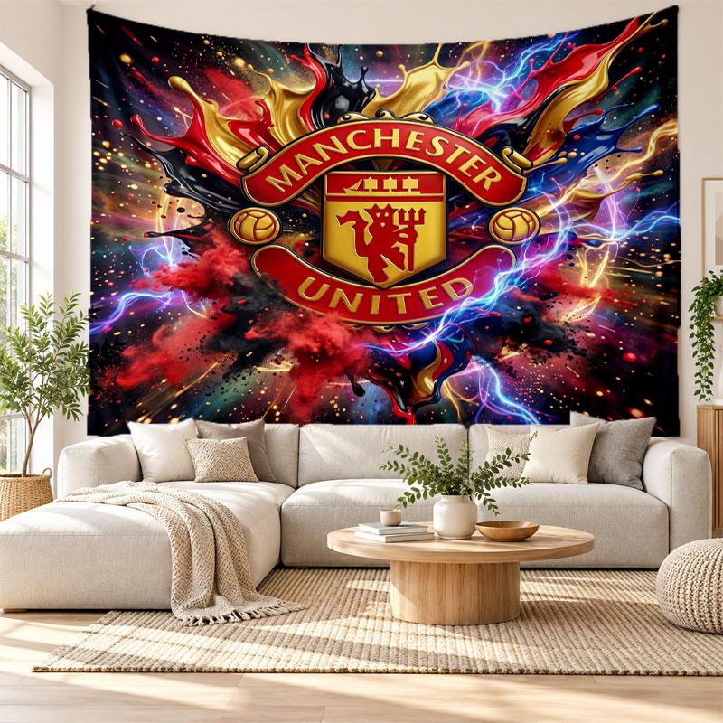 Arazzo da Parete Manchester United, Tessuto Morbido da Appendere, Sfondo Decorativo per Camera da Letto, Arte da Parete per la Casa