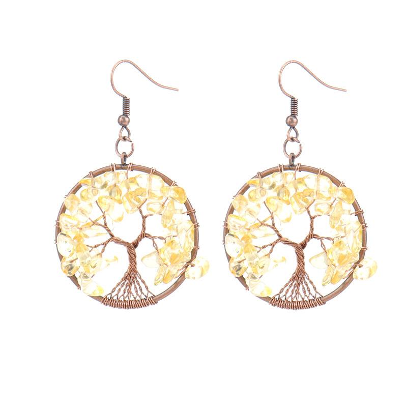 Vintage Handmade Winding Natural Gravel Crystal Tree Of Life Tree Root Earrings Earrings E19