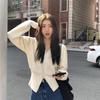 French Gentle White Knitted Cardigan Women's Spring and Autumn Top Lazy Style Waisted Short Sweater Shawl Jacket