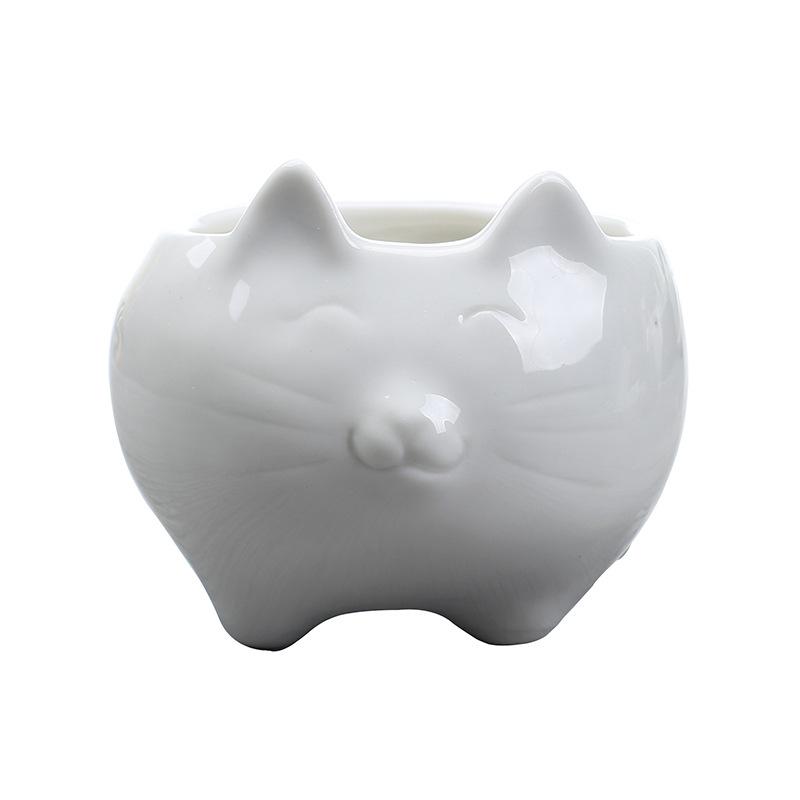 European Mengmeng Cartoon Kitten White Ceramic Flower Pot, Creative Gardening Balcony Succulent Flower Pot Ornament