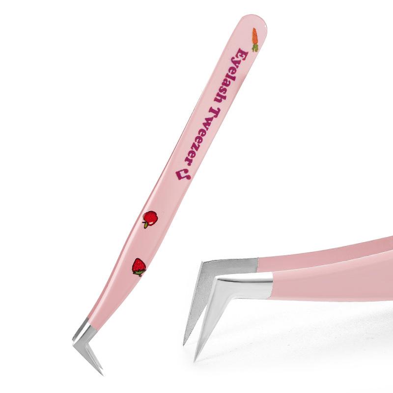 Pink Strawberry Tweezers False Eyelashes Grafting Tweezers High Precision Stainless Steel Eyelash Tweezers Color Hand Account Tweezers