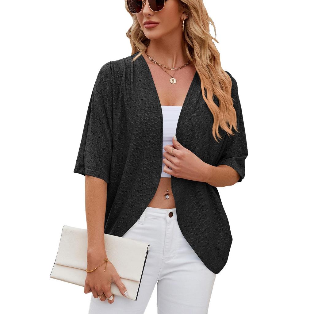 Summer Women's Cardigan New Solid Color Mid Sleeve Cardigan Knitted Cardigan Jacket Air Conditioner Shirt