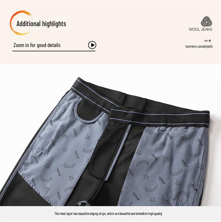 Herren Business Casual Hose mit schwarzem Samtfutter: Herbst-Winter Formeller Anzug Trend.