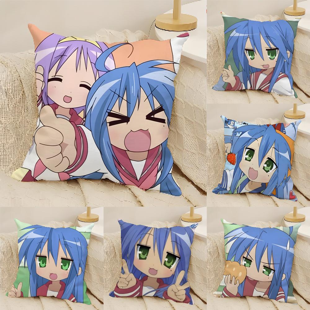 Anime Lucky Star Pillow Case Natural Linen DoubleSided Printing Sofa Home Decor Cushion Cover
