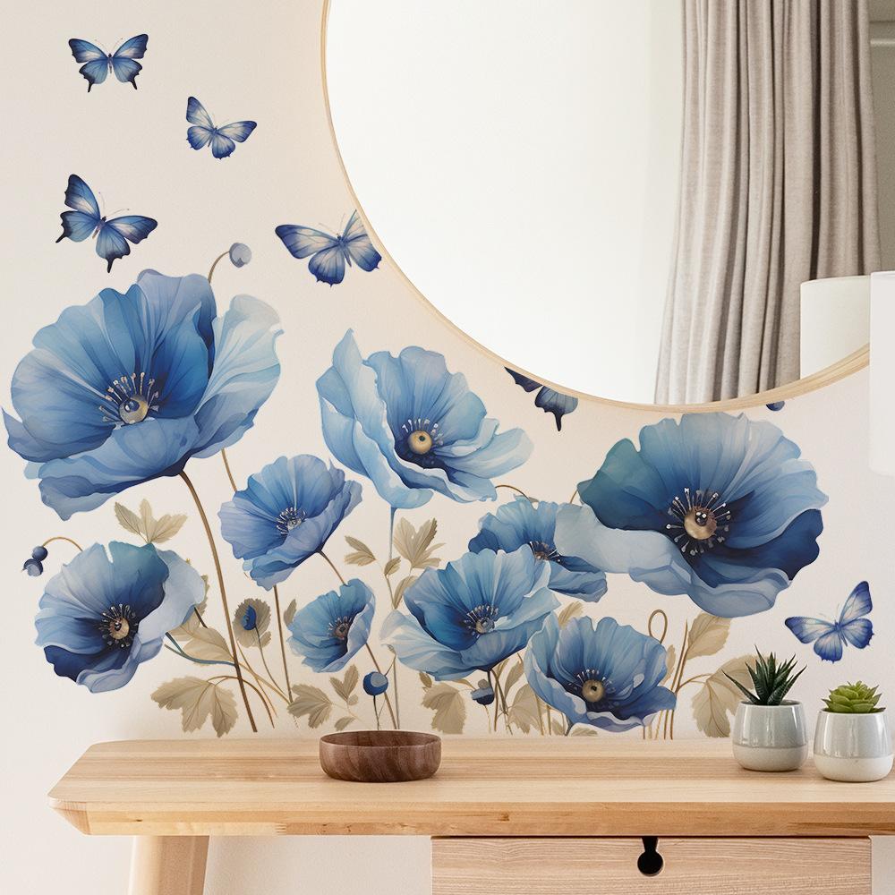 Fun-c13 Painted Romantic Blue Daffodil Butterfly Bedroom Porch Background Decorative Wall Sticker