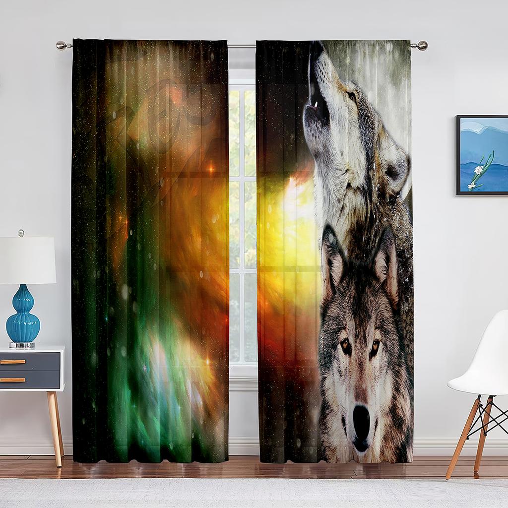 Pack of Wolves In Winter Forest Fantasy Tulle Curtains for Living Room Bedroom Chiffon Sheer Voile Kitchen Window Curtain Drapes