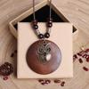 Retro Leather Rope Necklace with Wooden Alloy Pendant for Cotton and Linen Sweaters