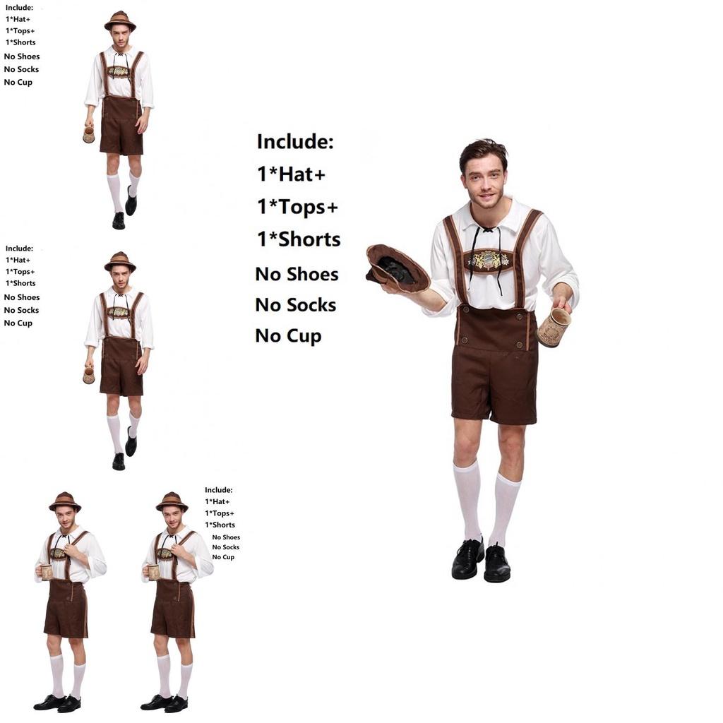 Stylish Men Oktoberfest Clothing Cosplay Costume Featuring Solid Shirt And Suspenders