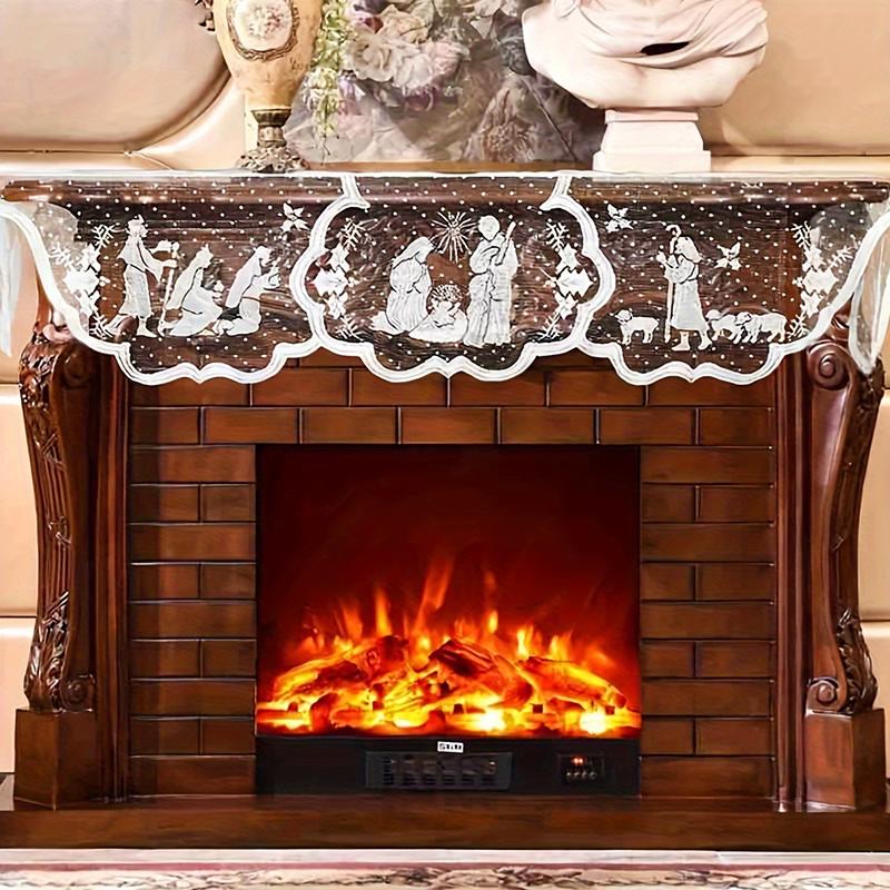 1PC Nativity Scene Mantle Cover Party Supplies Lace Pattern Christmas Fireplace Scarf Dinner White Holiday 50.8*228cm