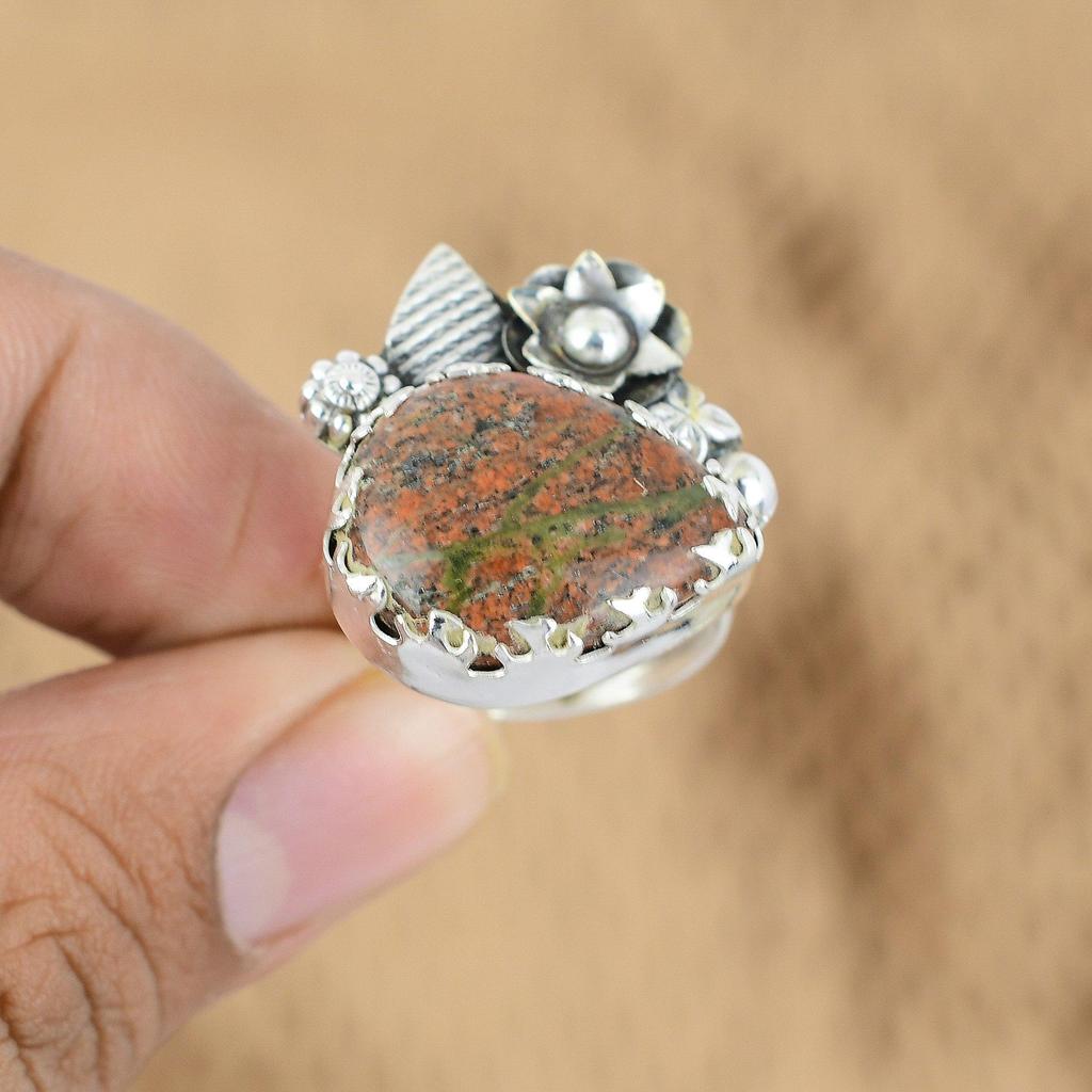 Pear Natural Grass Garnet Sterling Silver Flower Promise Mother Multi Stone Ring