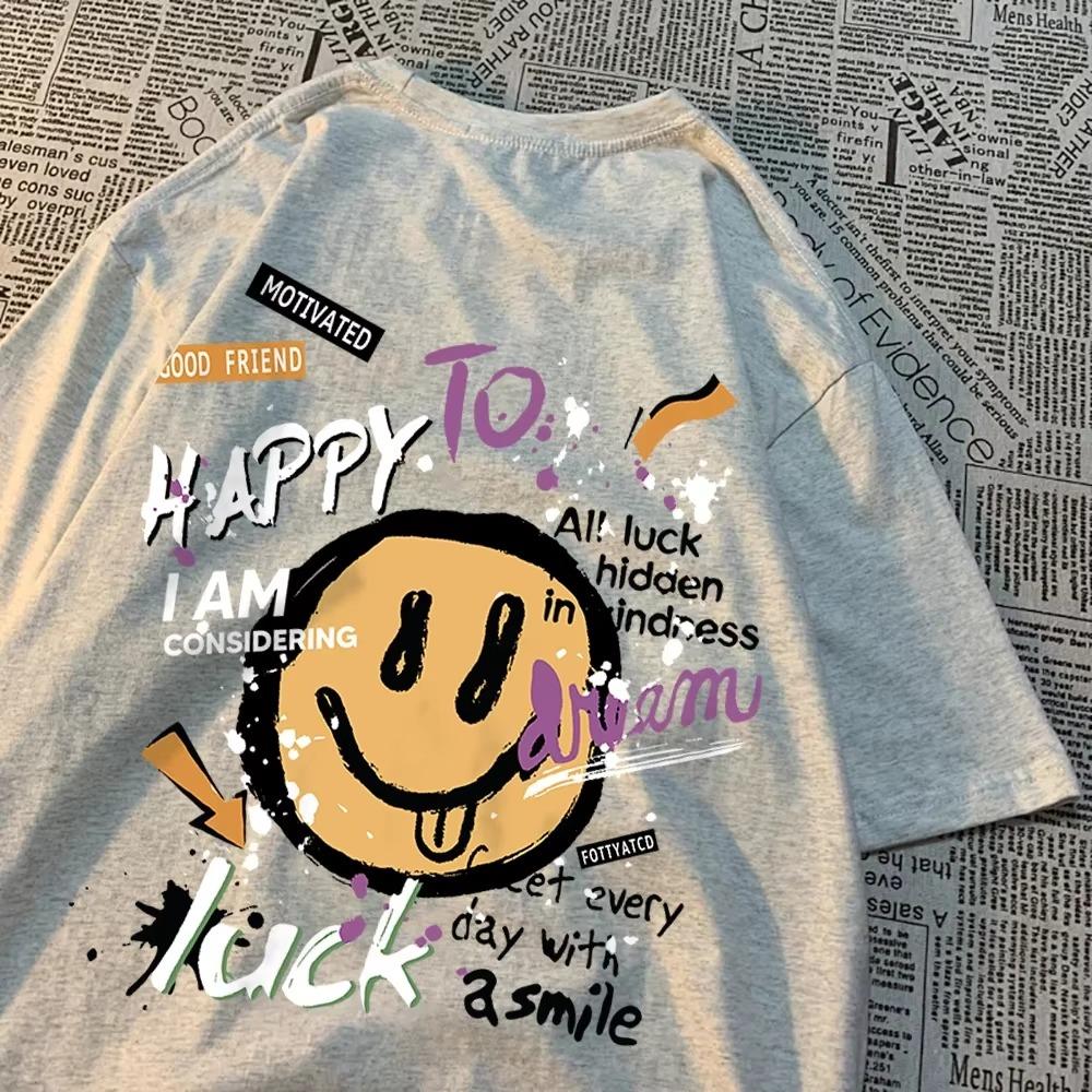 Happy To Dream Luck Smile Men Women T-Shirt High Quality Crewneck T Shirts Summer Loose Sportswear Cotton Breathable T Shirts