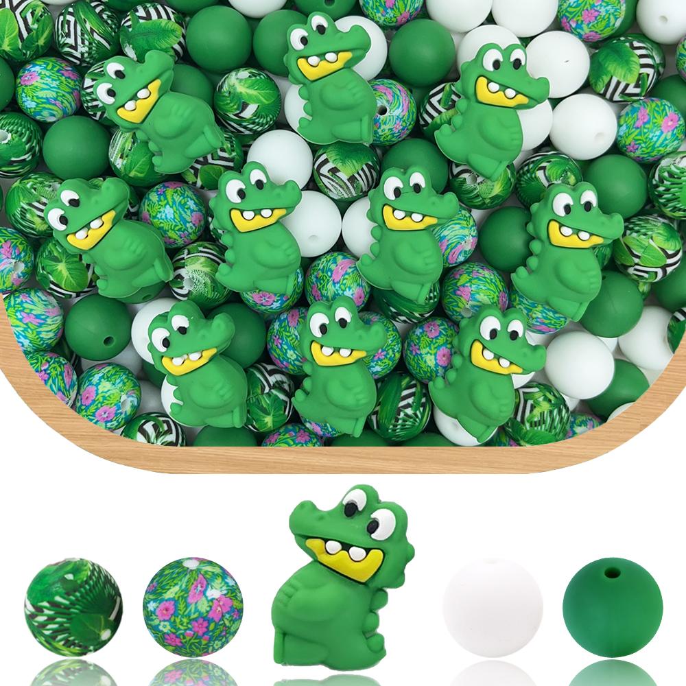 

25/32PCS Frog Crocodile series silicone bead set, perfect for DIY handmade crafts such as keychains, necklaces, bracelets, etc