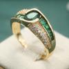 Vintage Elegant Oval Green Synthetic Zirconia Wedding Band For Women Fashion Metal Gold Plated Ring Banquet Jewelry