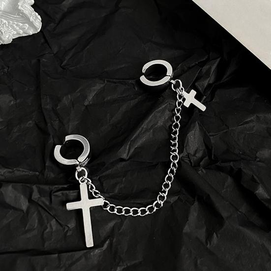 Yousheng 1Pc Punk Earring Exquisite Ear Decoration Vintage Chain Cool Jewelry Men Cross Cuffs Earring Fashion Jewelry