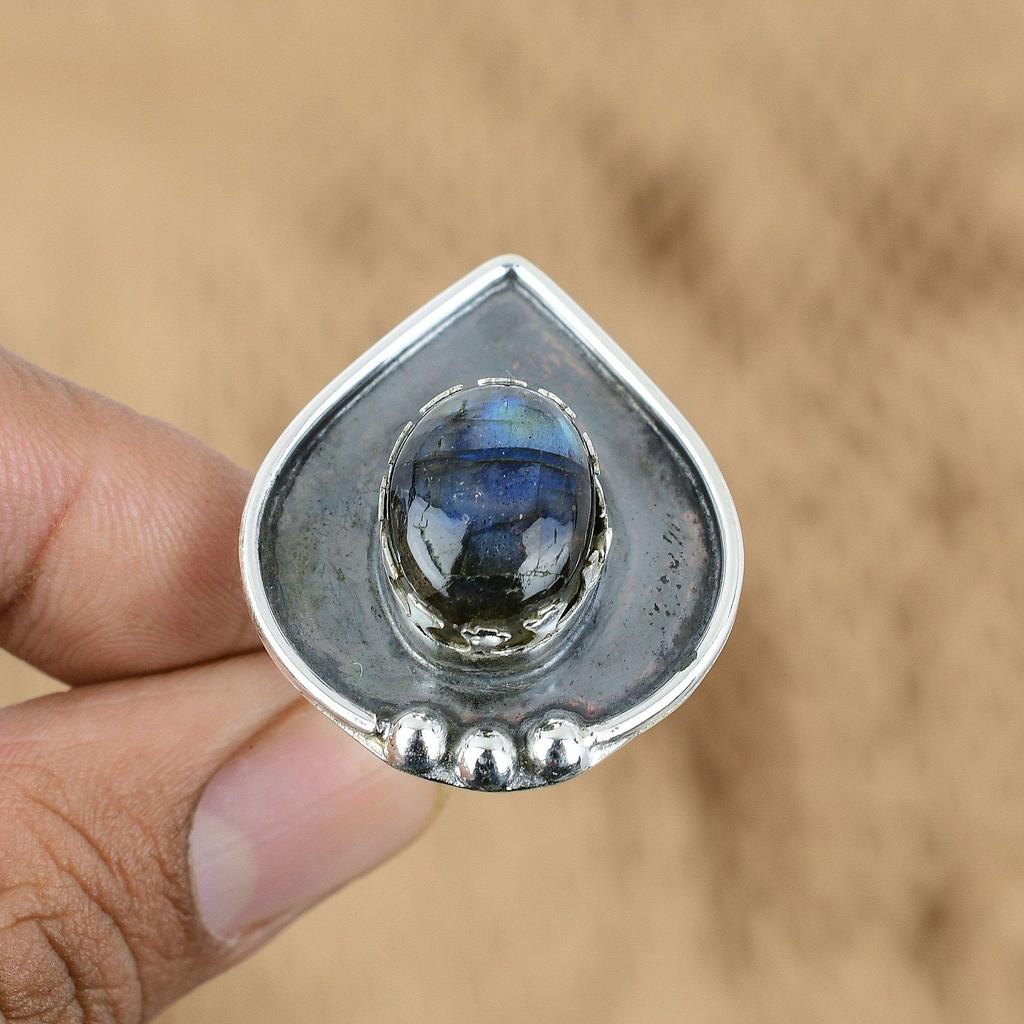 Mothers day Sale Sterling Silver Labradorite Stone Sister Third Eye Chakra Ring