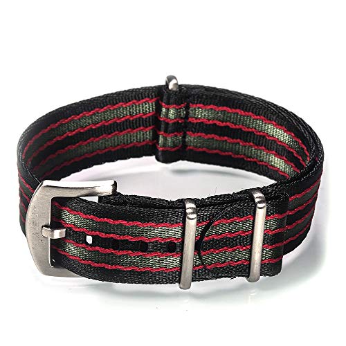 [hemsut H] Nylon Watch Band 20mm High-Quality Soft Replacement Watch Strap, Unisex, Military Heavy Duty, Stainless Steel Back, 4 Sizes 18/20/22/24mm