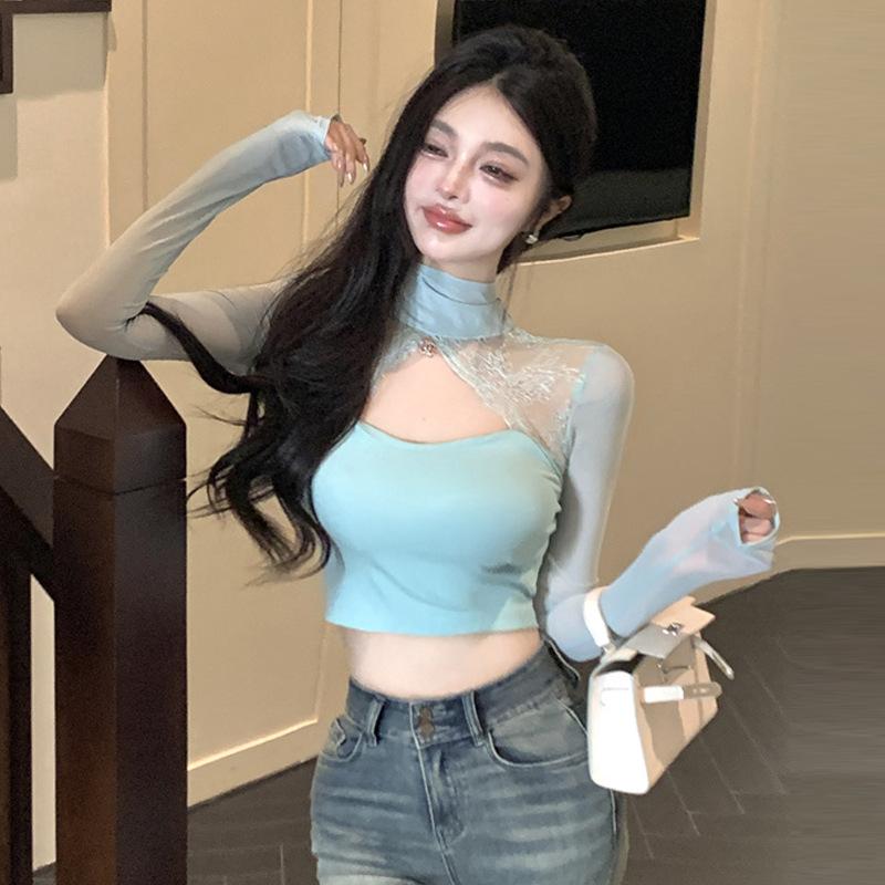 

2025 Women s Pure Desire Spice Girls Lace Splicing Short Bottom Top Tide One Size м ята зелений колір