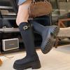 V-mouth Boots Women's 2025 Autumn and Winter New Belt Buckle Boots Retro Slim Velvet Thick-soled High Knight Boots