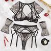Women's Sexy Sheer Lingerie Set Embroidered Cape Garter Belt Set Adjustable Push-Up Bra Set