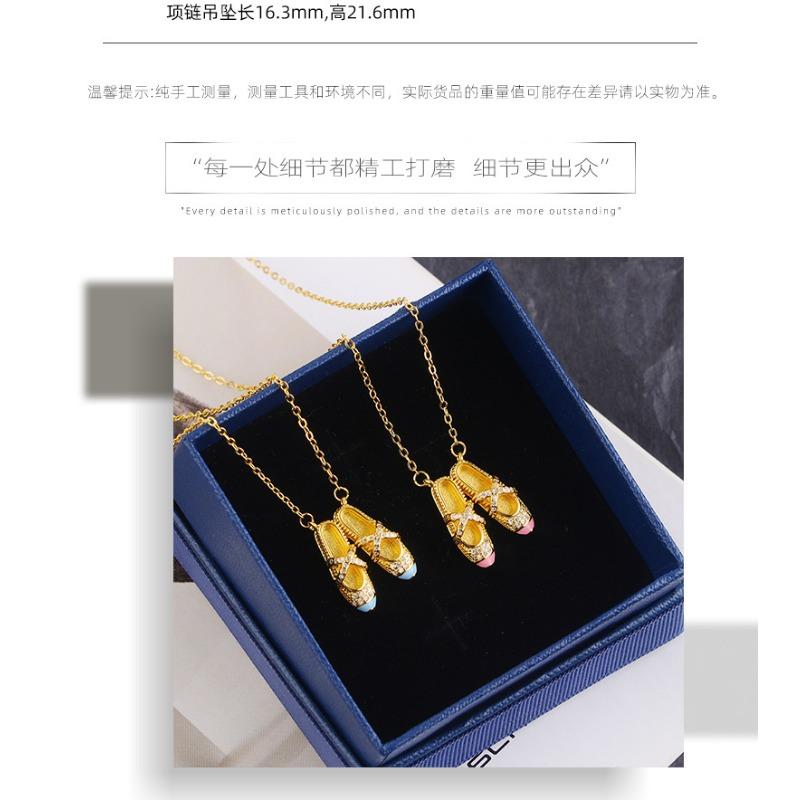 Women Light Luxury Ballet Shoe Pendant Rhinestone Clavicle Necklace Fashion Jewelry