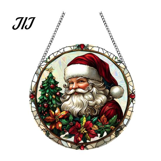 Lightweight Christmas Wall Ornaments 2D Acrylic Hanging Ornaments, Stained Glass Style Snowman Santa Snowflake Holiday Window Decorations for