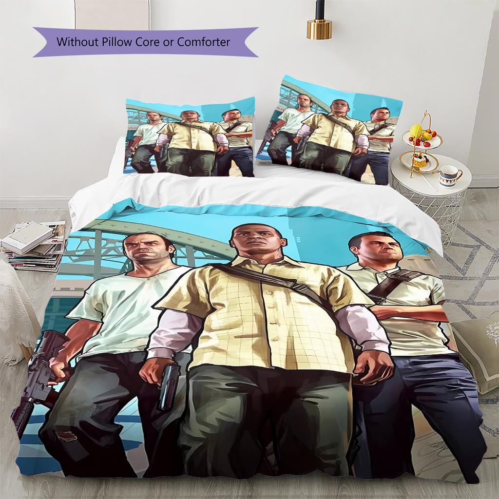 Grand Theft Auto Pattern Bedding,Quilt Set Quilt Cover Pillowcase Home Birthday Gift (1 * duvet cover + 2 * pillowcase, without core)