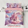 Pink Castle In The Sky Pattern Print Duvet Cover Set Softcomfortable and Breathablefor BedroomHotelBest Gift for Girls