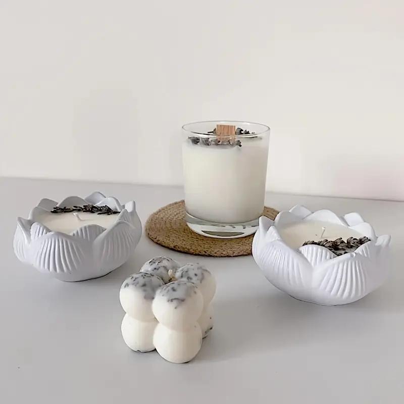 1Pcs DIY 3D Lotus Candle Holder Silicone Mold Gypsum Mold Epoxy Resin Storage Box Plaster Ornament Craft Making Tool