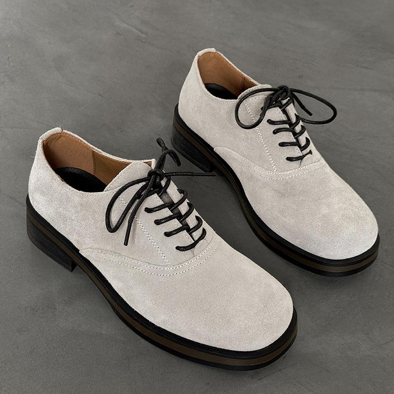 Men's Autumn Derby Shoes Round Toe Platform Sole Comfortable Breathable British Style Casual Workwear Non-Slip Leather Shoes