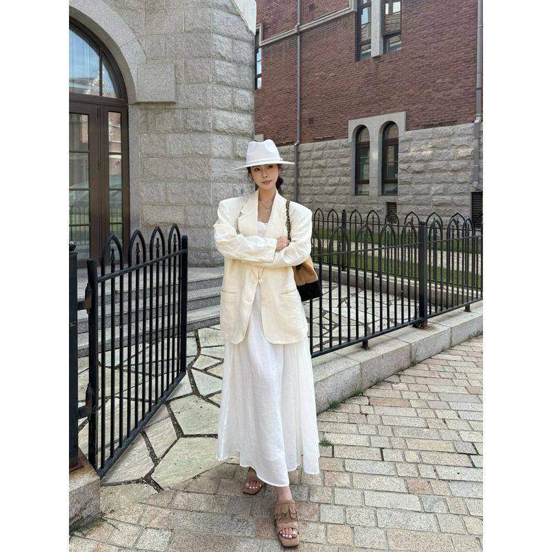 Kumikumi Old Qian Style Suit Retro Solid Color Suit Outwear Female Autumn Inner Suspender Dress Two-piece Set