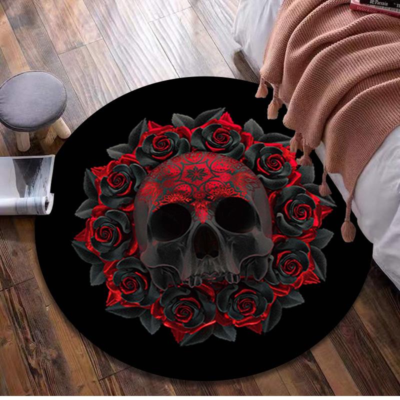 Skull Gothic  Circular Rug Office Decorative Carpet For Living Room Bedroom Door Mat Floor Rug Computer Chair Area Rug Viking Theme Decor