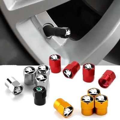 4pcs Car Tyre Wheel Stem Air Valve Caps for Skoda Octavia A7 Superb 2 Fabia Rapid Yeti Kodiaq Kamiq Metal Tire Cover Accessories