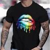 New Summer Men's Fashion T-shirt Personality Painted Lips Printed Men's T-shirt Top